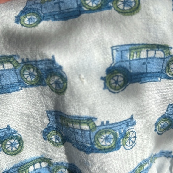 Le Bazar Coastal Mini Dress Blue Car Print Long Sleeve Ruffle Hem Size L - Picture 5 of 5